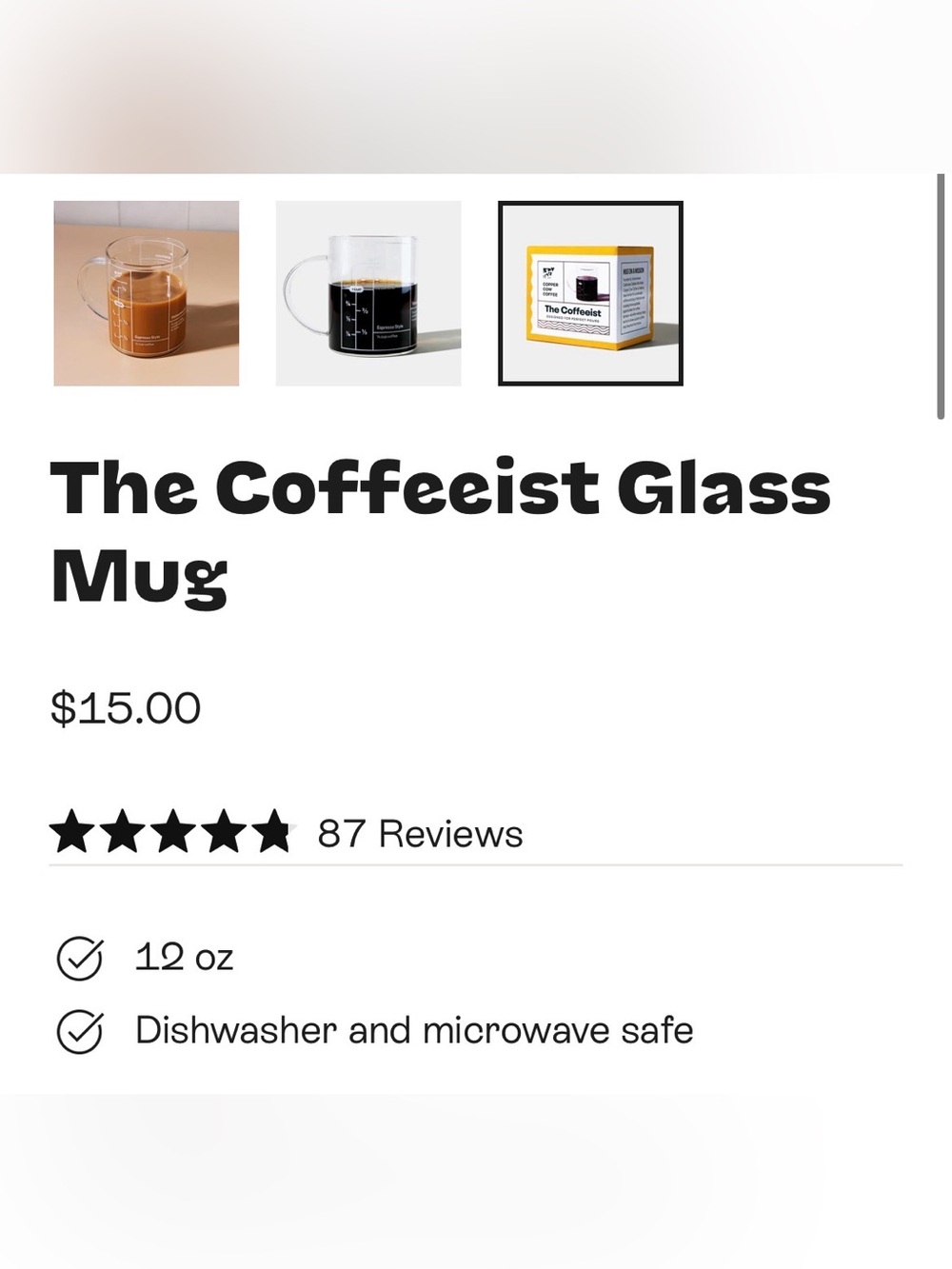 Copper Cow Coffee The Coffeeist Glass Coffee Cup - Picture 2 of 11